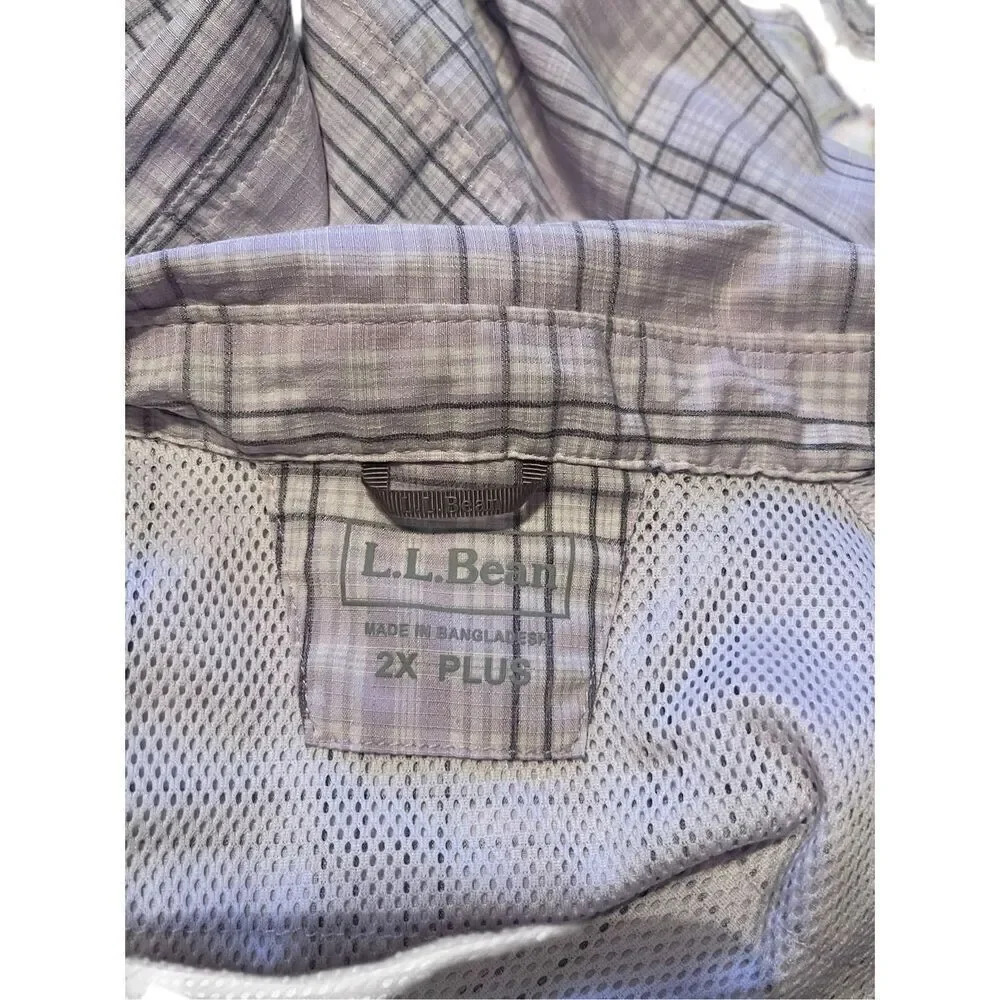 L.L. Bean Womens Purple Gray Plaid Vented Button Up Fishing Shirt Size 2X Plus